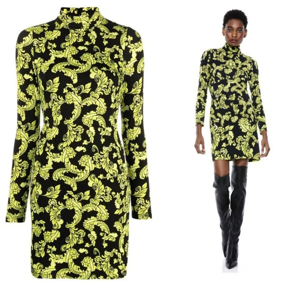 Alice + olivia delora turtleneck floral lime mini dress Size 4 NWT  $330 - Picture 2 of 16